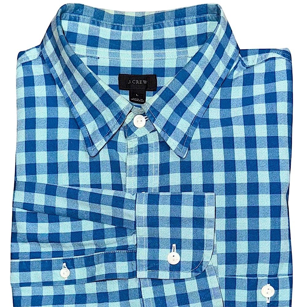 J.Crew Men’s Gingham Plaid Button Down Sea Blue